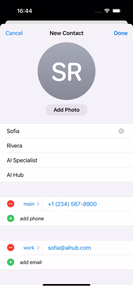 Extracted contact preview in ContactScanner AI