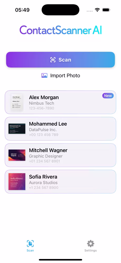ContactScanner AI app extracting business card contact details